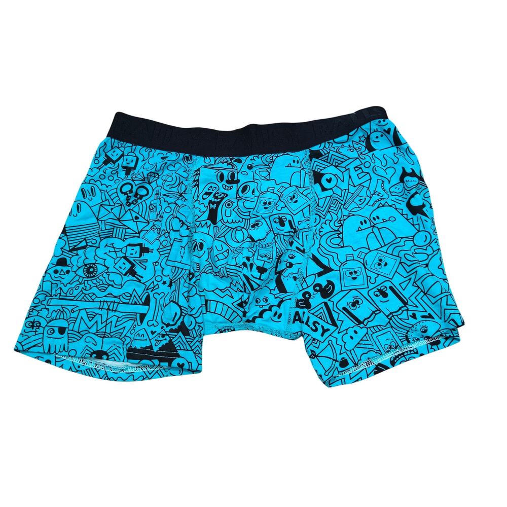 Ballsy Cartoon Love Teal Black Allover Print Mens Boxer Brief Medium